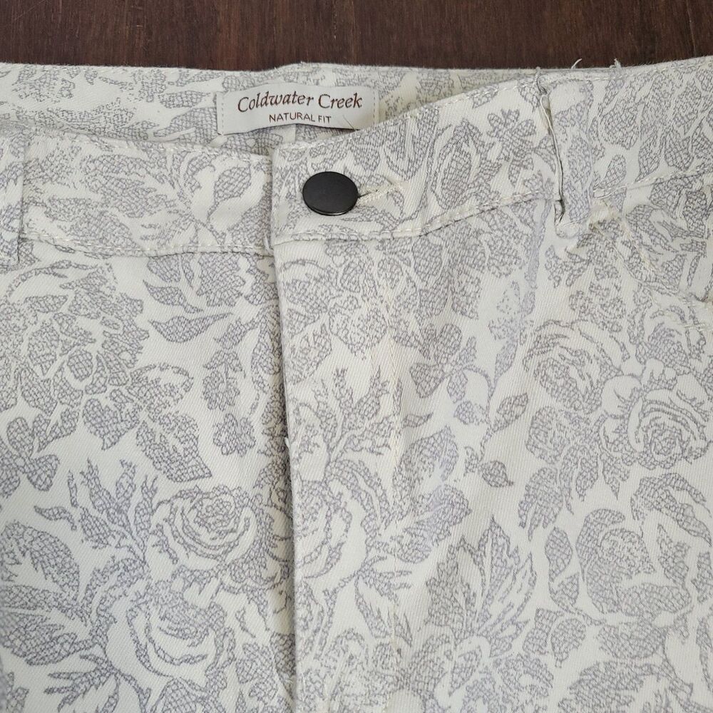 Coldwater Creek Women’s Sz 12 Floral Jeans Natural Fit Ivory Gray Cottagecore